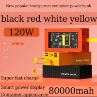 Power Bank 80000mah Transparent Mecha Digital Display Container Powerbank Fast Charging Outdoor Camping Auxiliary Battery Pack