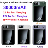 30000mAh Magnetic Qi Wireless Charger Power Bank 22.5W Mini Powerbank For iPhone Huawei Fast Charging