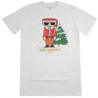 【KARL LAGERFELD 卡爾】限定款老佛爺公仔聖誕圖案棉質短T恤(白)