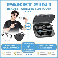【 PAKET 2 IN 1 】 - Headset Bluetooth TWS M19 Earbuds Wireless Charging Case Free Kacamata Photocromi