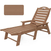 Chaise Lounge Chair, with Wood Texture, Adjustable 5-Position Chaises Lounges Outdoor, Chaise Lounge Chair Outdoor