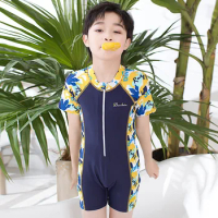 2021 Summer New Children Swimsuit Baby Boy Swimwear Rushguard Skinny Short Sleeve One Piece Bathing Suit Beach Wear Quick Dry