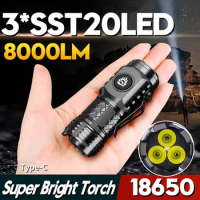 High Quality 3*SST20 LED Flashlight 18350 Super Bright Torch Rechargeable USB Light Waterproof with Cap Clipfor Hiking Camping