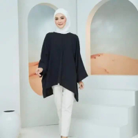 Southeast Asia Islam Abaya Kaftan New Long-sleeved Loose Casual Islam Abaya Kaftan Irregular Hem Ice Silk Women Shirt