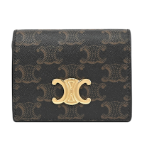CELINE TRIOMPHE COMPACT 印花帆布扣式零錢包(深咖)