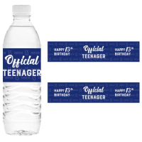 Happy 13th Teen water Bottle label - Happy 13th Birthday sticker Boy label, fun 13th birthday party decoration - blue
