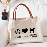 Peace Love Golden Doodle Funny Printed Dog Lovers Canvas Tote Bag Handbag Work Bag Book Bag Women Lady Beach Bag Dropshipping