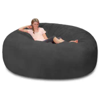 Unfilled 180 X 90cm Suede Lazy Sofa 7ft Suede Bean Bag Cover Furniture Large Round Soft Fluffy Artificial Leather Bean Bag