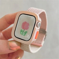 Candy Silicone Case+Strap For Apple Watch Series 9 8 7 45mm 41mm Band SE 6 5 4 44 40mm Nylon correa Strap for iwatch Ultra 49mm