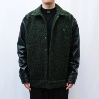 【KAI KAI】羊毛混紡拼色棒球夾克(男款/女款 羊毛夾克外套 拼接皮袖棒球外套)