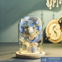 情人節花束 母親節禮物碎冰藍永生花生日520送女友媽媽仿真花玫瑰玻璃罩花束七夕交換禮物