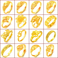 戒指女久不色越南沙金可調節情侶花朵戒子鍍金細滿天星指環飾品