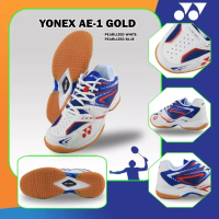 Yonex SEPATU BADMINTON YONEX ALL ENGLAND 01 - GOLD WITH TRU CUSHION - PEARLIZED WHITE PEARLIZED BLUE