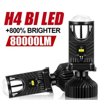 H4 LED Projector Headlight Bulbs 90W Bi LED Lens with Fan Cooling H4 Mini Projector Lens Automobile Hi Lo Beam Bulb 6000K 12V