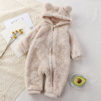 ชุดจั๊มสูทสำหรับทารกฤดูหนาวทารกแรกเกิดชุดคลานที่อบอุ่นผ้าพลัฌสำหรับเด็กชุดนอนเด็กหมีรอมเปอร์