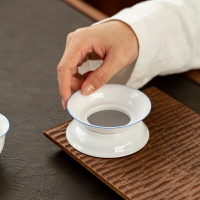 萬寒甜白瓷茶濾組茶漏功夫茶具配件禪意茶葉過濾陶瓷細目網茶漏碗