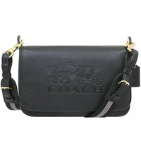 【COACH】黑色馬車壓印LOGO掀蓋式郵差包