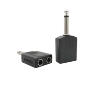 2Pcs 1/4" 6.35mm Male Plug to Dual 6.35 mm Female Jack Audio Headphone Microphone Adapter Y Splitter Converter