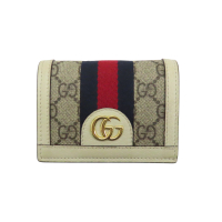 【二手名牌BRAND OFF】GUCCI 古馳 白色 Supreme帆布 Ophidia經典 雙折 短夾 523155