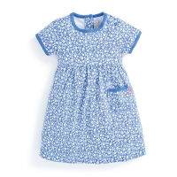 英國 JoJo Maman BeBe 超優質嬰幼兒/兒童100％純棉短袖洋裝_淺藍花卉(JJD2070C)