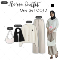 One Set Remaja 4in1| Celana Jennie, Cardigan Rajut, Pasmina, Shoulder Bag | OOTD Wanita Hijab LF97