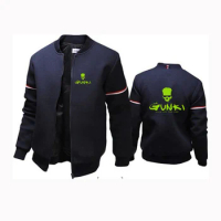 2024 Spring Autumn Gunki Logo Print Solid Color Round Collar Trendy Coats Men Fashion Comfortable Loose Streetwear Flight Jacket