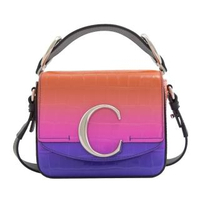 【Chloe’ 蔻依】品牌字母C LOGO拼接手提二用Mini包(紫橘)