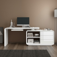 家用電腦桌辦公家具簡約臺式旋轉轉角白色烤漆書桌書架書櫃組合