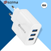 EU Standard 3 Ports USB Travel Charger Charge Led Wall Charging For iPhone 13 12 Samsung Xiaomi Mobile Plug Charging Adapter