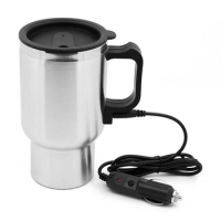 Car Electric Kettle Stainless Steel In-car Kettle Travel Thermoses Heating Water Bottle Heating Cup with Indicator Light Powered