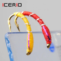 ICERIO 10PCS Caddis Larva Chironomid Midge Pupa Buzzer Nymphs Fly Tying Hook Trout Fishing Fly Lure Baits