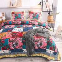 Flowers Printed Quilt Set 3PCS Bedspread on the Bed Quilted Cotton Blanket for Bed Covers Shams Queen Size Summer Coverlets