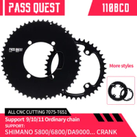 PASS QUEST 110BCD Double Chainring 4-Bolt 46-33T/48-35T/50-34T/52-36T/53-39T/54-40T 2X Sprocket for Shimano DA9000 5800 6800