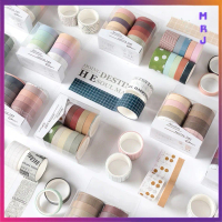 ESTENIK` (COD) Masking Tape Isi 10Pcs Selotip Bahan Kertas Washi Tape Warna Warni
