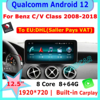 Snapdragon 12.5 Inch 8G+64G Android 12 GPS Navi Car Multimedia Player For Mercedes Benz C W204 W205 GLC-X25 V Class Radio Stereo