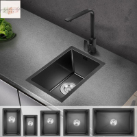 納米廚房手工小水槽單槽304不鏽鋼洗菜盆臺下迷你吧檯水池洗碗槽