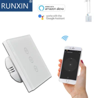 Wifi Curtain Switch,Touch Screen Control by Smartphone, Works with Alexa, Google Home