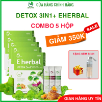 [TẶNG KÈM BÌNH] COMBO 5 Bột rau detox 3in1+ Eherbal - Rau má, diếp cá, tía tô mix mật ong - dễ uống,