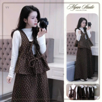 trend Set dạ hoa nhí nơ lưng kèm áo tăm chân váy dài, phong cách tiểu thư, freesize 40-60kg_Myan sto