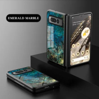 Tempered Glass Back Case For Google Pixel Fold Pixel FOLD Marble Phone Cover