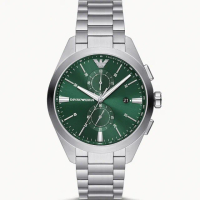 【EMPORIO ARMANI 亞曼尼】官方授權E1 男 紳士計時鋼帶腕錶 錶徑43mm-贈高檔6入收藏盒(AR11480)