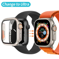 50pcs Quick change to Ultra 49mm Appearance For Apple Watch Tempered Glass PC Case 8 7 6 5 4 45mm 44mm 41mm 40mm