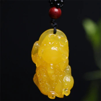 Natural Honey Wax Pendant for Men and Women Old Beeswax Amber Necklace Chicken Oil Yellow Honey Wax Necklace