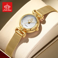 OPK Quartz Watch for Women Retro Elegant Golden Stainless steel Strap Leather Strap Waterproof Simple Style Ladies' Watches