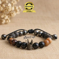 Gelang Aesthetic Batu Alam Akik Kristal Black Onyx Hitam - Badar Besi - Tiger Eye Asli Original Tali