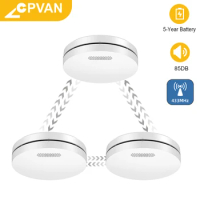 CPVAN Smoke Detector RF433Mhz Interconnected Smoke Alarm Fire Protection Smokehouse Fire Alarm Home Security System Firefighters