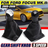 5-Speed Manual Gear Shift Knob PU Leather Gaiter Boot Cover For Ford/Focus 2 MK II 2005 2006 2007 2008 2009 2010 2011
