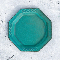 【有種創意食器】日本益子燒 - 青綠燻刻紋八角淺盤