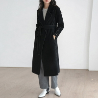 【巴黎精品】毛呢大衣羊毛外套-長版包邊手工雙面呢女外套2色p1aq87