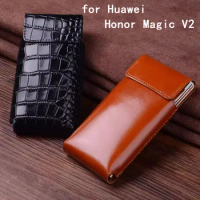 Business Magnetic Pouch for Honor Magic V2 Case Genuine Leather Phone Funda Bag for Huawei Honor MagicV2 Coque magic v2 Capa